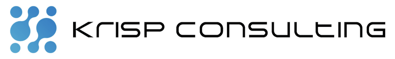 Krisp Consulting logo with blue icon.