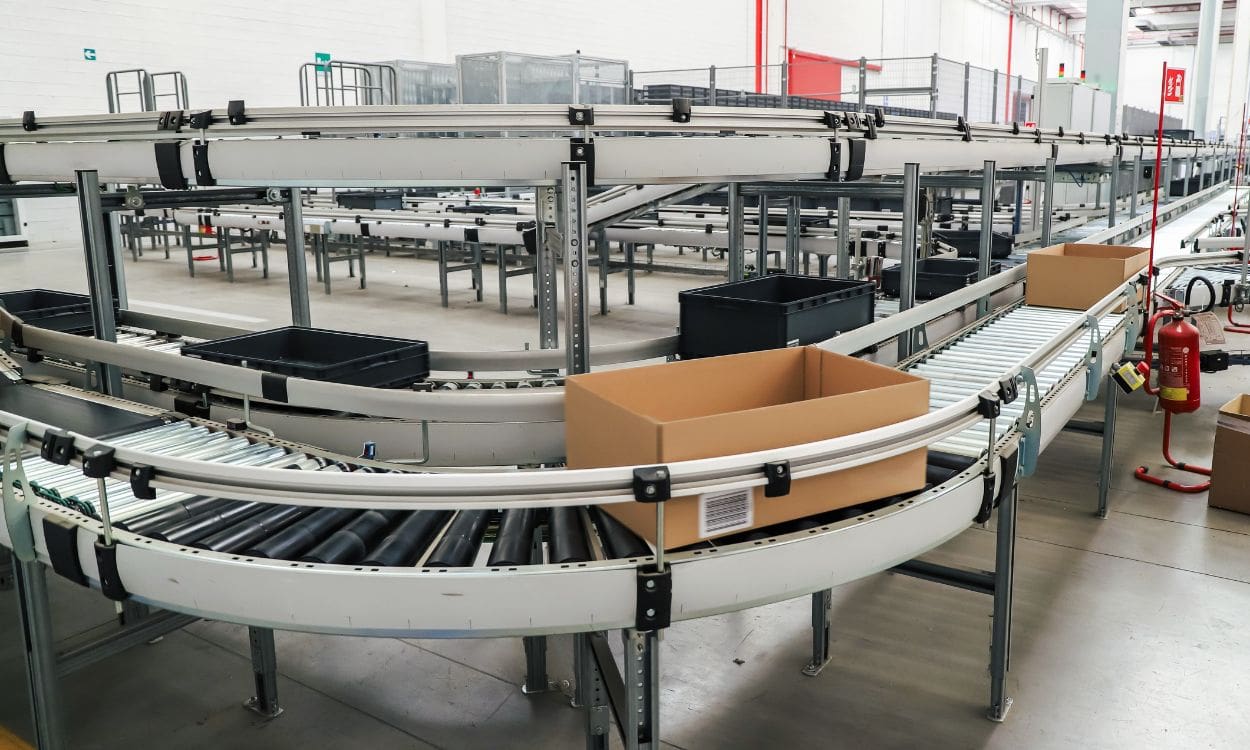 A conveyor belt with boxes on it